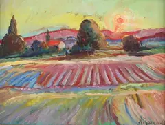 Nicolas Tarkhov, Sunrise Over Furrowed Fields, Oil on canvas
