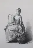 David Bles, Young Girl Fastening Shoe, Pencil and chalk