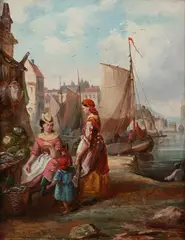 Joseph V. Gibson, Market Day, Oil on board