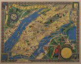 Russell Patterson, A Map of New York: A Chart neither too Literal nor too Emotional, showing the city New York replete with the wondrous Spectacles, Color lithograph poster