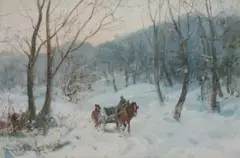 David Thomas Robertson, Horse-Drawn Cart in Snow, Watercolor