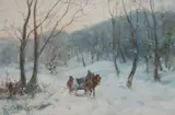 David Thomas Robertson, Horse-Drawn Cart in Snow, Watercolor