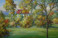 Clarence W. Snyder, Summer Landscape with Red House, Oil on board