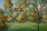 Clarence W. Snyder, Summer Landscape with Red House, Oil on board