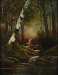 F. Smith, Birch Tree at Creek'S Edge, Oil on canvas laid on panel