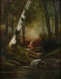 F. Smith, Birch Tree at Creek'S Edge, Oil on canvas laid on panel