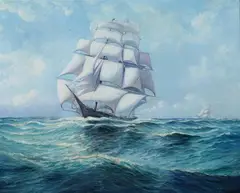Arthur E. Bracy, Three Masted Ship, Oil on canvas laid on board