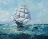 Arthur E. Bracy, Three Masted Ship, Oil on canvas laid on board