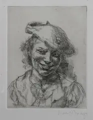 Isabel Bishop, Laughing Head, Aquatint