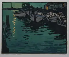 William S. Rice, Idle Boats-Oakland Estuary, Color woodcut