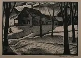 Howard Cook, Winter Farm, Woodcut