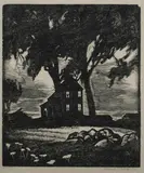 Howard Cook, Wind in the Elms, Woodcut