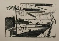 Werner Drewes, At the Waterfront-Staten Island Ferry, Aquatint and drypoint