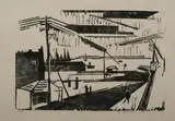 Werner Drewes, At the Waterfront-Staten Island Ferry, Aquatint and drypoint