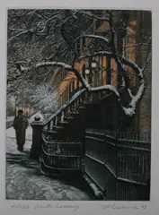 Winter Evening by Frederick Mershimer, Color mezzotint, sold Feb 2010