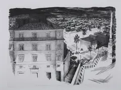 Prentiss Taylor, The Spanish Steps from Above, Lithograph