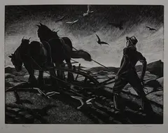 Clare Leighton, Ploughing, Wood engraving