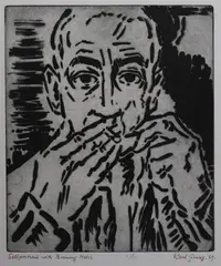 Karl Schrag, Self-Portrait with a Burning Match, Drypoint
