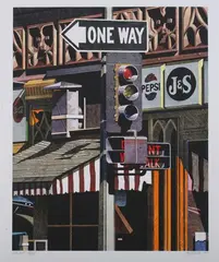 One Way by Robert Cottingham, Color lithograph, sold Feb 2010