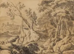 Anthonie Waterloo, Untitled, black chalk and grey wash 15.8 x 21.2cm Provenance: Galdy Galleries