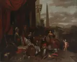 Balthasar van den Bossche, Untitled, amongst classical architecture oil on canvas 98 x 127cm