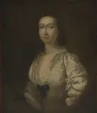 Francis Hayman, Untitled, in a white dress with blue bow oil on canvas