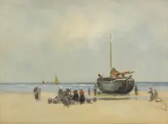 Arie Witjens, Untitled, 1881-1956) 'Barco en Carena' - a beach scene with fisherfolk oil on canvas 60.5 x 80cm