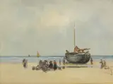 Arie Witjens, Untitled, 1881-1956) 'Barco en Carena' - a beach scene with fisherfolk oil on canvas 60.5 x 80cm