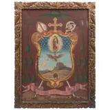 Escudo y Lema Episcopal, MÉXICO, FINALES DEL SIGLO XIX, Óleo sobre tela