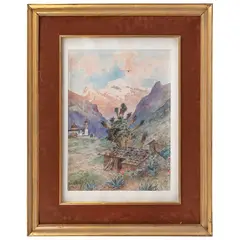 VISTA DEL ACUEDUCTO DE TOCHIMILCO CON EL POPOCATÉPETL DETRÁS by August Lohr, 1919, Acuarela sobre papel, offered Sep 2022