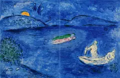 L'Echo (Aus: "Daphnis et Chloe") by Marc Chagall, 1961, Farblithografie auf Velin, mittig gefalzt, sold May 2019