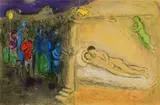 Hyménée (Aus: "Daphnis et Chloe") by Marc Chagall, 1961, Farblithografie auf Velin, mittig gefalzt, sold May 2019