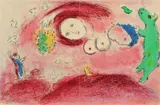 Printemps au Pré (Aus: "Daphnis et Chloe") by Marc Chagall, 1961, Farblithografie auf Velin, mittig gefalzt, sold May 2019
