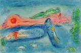 Mort de Dorcon (Aus: "Daphnis et Chloe") by Marc Chagall, 1961, Farblithografie auf Velin. mittig gefalzt, sold Jan 2020