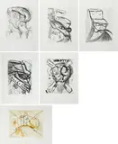Jonathan Meese, Serie von 6 Radierungen, 2007, 1 Farbradierung und 5 Radierungen auf Somerset (Wasserzeichen)