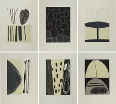 Serie von 6 Linolschnitten by Jürgen Partenheimer, Jeweils: Farblinolschnitt auf RIVES (Wasserzeichen), sold Oct 2019