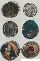 Gustav Kluge, Serie von 6 Druckgrafiken, 1996, Jeweils: Farbholzschnitt und -Linolschnitt auf dünnem Velin