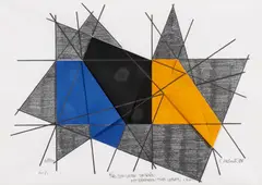 Rudolf Valenta, Auktion 432, Los 882, 1986, Papiercollage und Graphit auf Fabriano 5, 50% Cotton (Wasserzeichen)