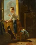 Johann Heinrich Jacobi, Junges Mädchen mit Seifenblasen am Fenster, Öl auf Leinwand
