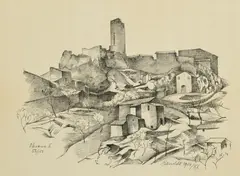 Alexander Kanoldt, Olevano II, 1924, Lithografie auf JWZANDERS (Wasserzeichen)