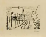 Erich Heckel, Haus im Garten, 1913, Radierung auf Velin