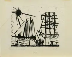 Angler (mit Sonne) by Lyonel Feininger, 1909, Holzschnitt auf dünnem Velin, sold May 2019