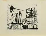 Lyonel Feininger, Angler (mit Sonne), 1909, Holzschnitt auf dünnem Velin