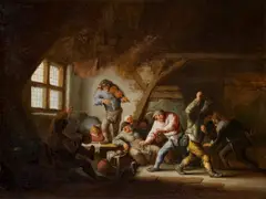 Adriaen von Ostade, Tanzende Bauern in der Scheune, Öl auf Holz