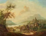 Franz Hochecker, Ideale Rheinlandschaft, Technik: Öl auf Leinwand