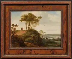 Abraham Blommaert, Flusslandschaft mit Figuren auf einer Anhöhe, Technik: Öl auf Holz