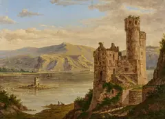 Friedrich Wilhelm Pose, Burg Rheinfels mit Mäuseturm, Technik: Öl auf Leinwand