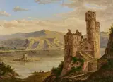 Friedrich Wilhelm Pose, Burg Rheinfels mit Mäuseturm, Technik: Öl auf Leinwand