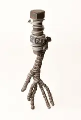 Ohne Titel (Umwicklung) by C. O. Paeffgen, 1980, Assemblage (Industrieschraube mit Mutter, Lederhandschuh und Zinkdraht)., sold Aug 2019