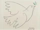 La Colombe de la Paix by Pablo Picasso, 1961, Farblithografie auf Chiffon de Mandeure (Trockenstempel), sold Jan 2020